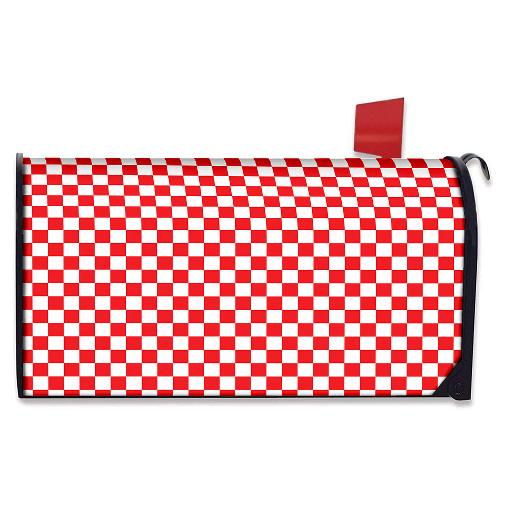 Red And White Checkered Pattern Print Mailbox Cover