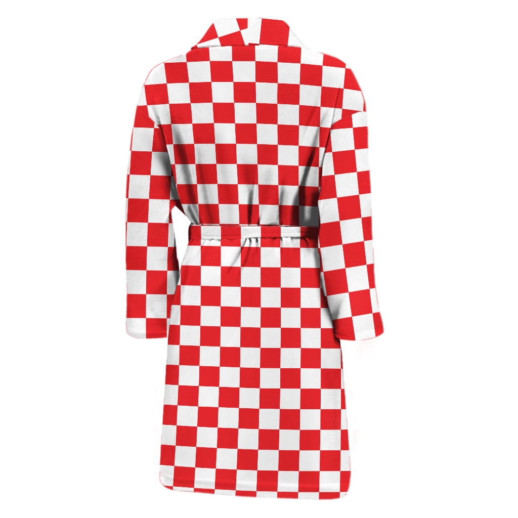 Red And White Checkered Pattern Print Men's Bathrobe