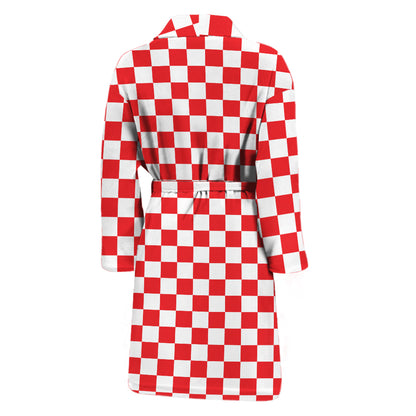 Red And White Checkered Pattern Print Men's Bathrobe