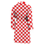 Red And White Checkered Pattern Print Men's Bathrobe