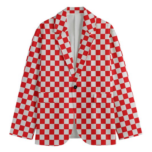 Red And White Checkered Pattern Print Men's Blazer