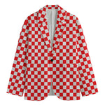 Red And White Checkered Pattern Print Men's Blazer