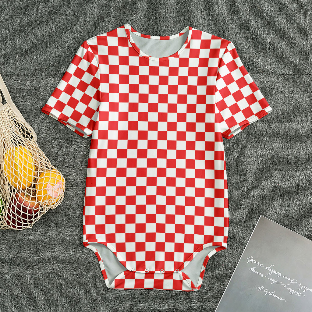 Red And White Checkered Pattern Print Men's Bodysuit