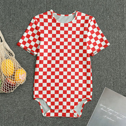 Red And White Checkered Pattern Print Men's Bodysuit