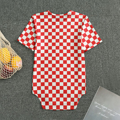 Red And White Checkered Pattern Print Men's Bodysuit