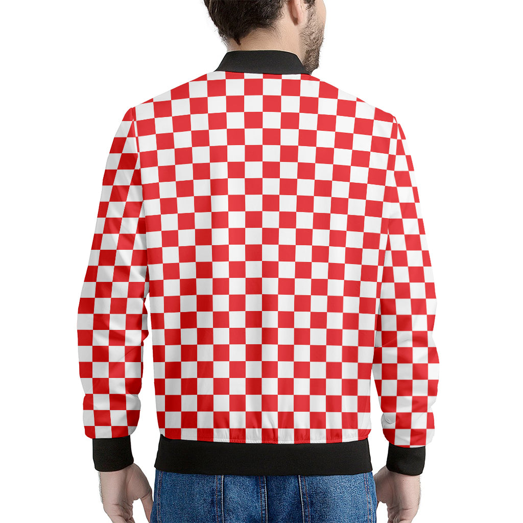 Red And White Checkered Pattern Print Men's Bomber Jacket