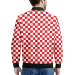 Red And White Checkered Pattern Print Men's Bomber Jacket