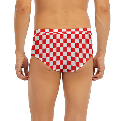 Red And White Checkered Pattern Print Men's Briefs