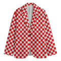 Red And White Checkered Pattern Print Men's Cotton Blazer