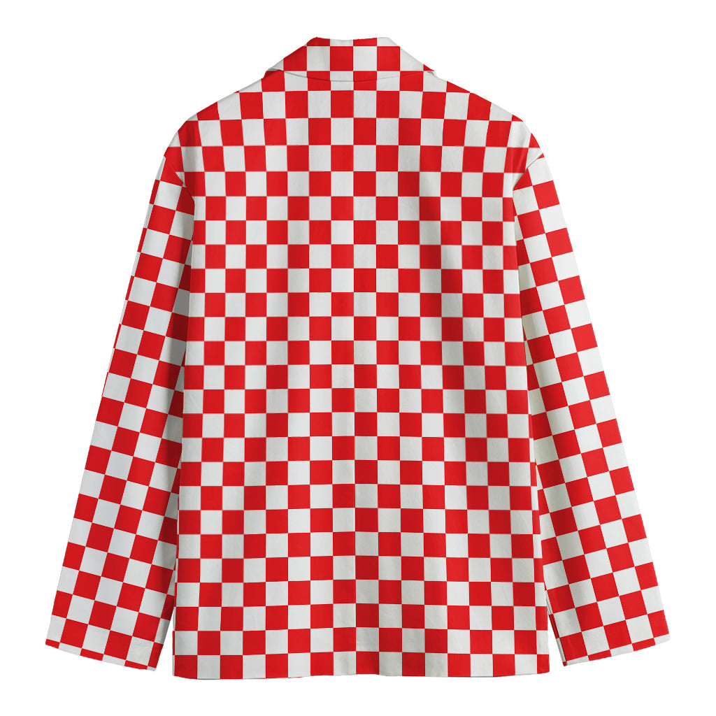 Red And White Checkered Pattern Print Men's Cotton Blazer