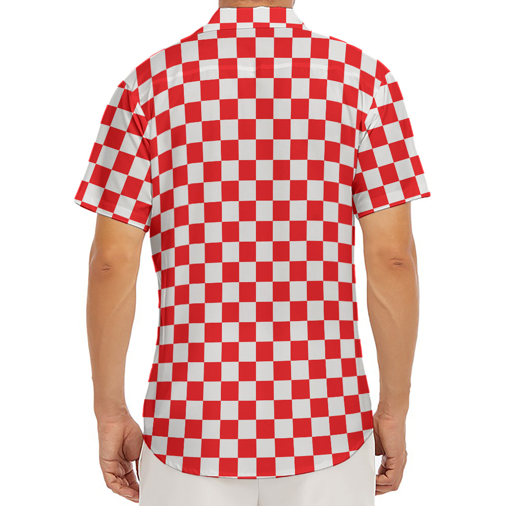 Red And White Checkered Pattern Print Men's Deep V-Neck Shirt