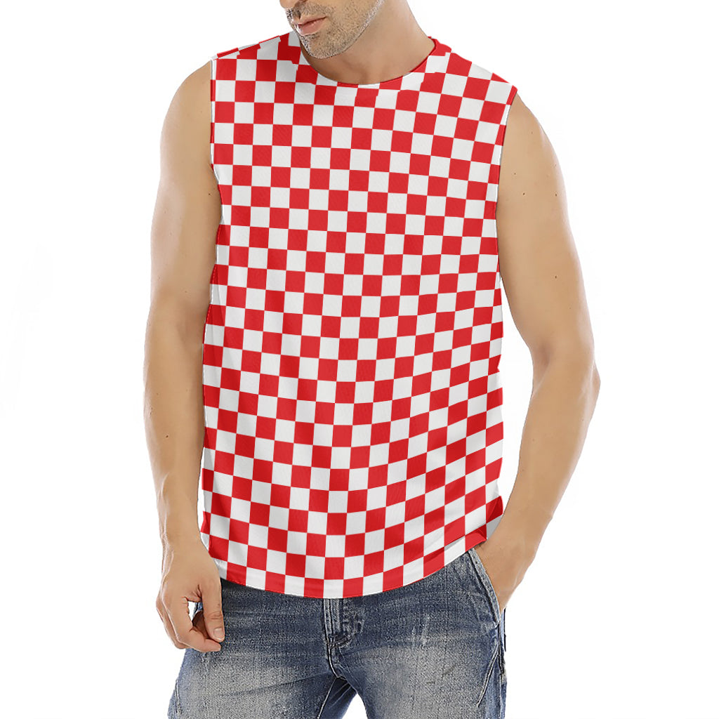 Red And White Checkered Pattern Print Men's Fitness Tank Top