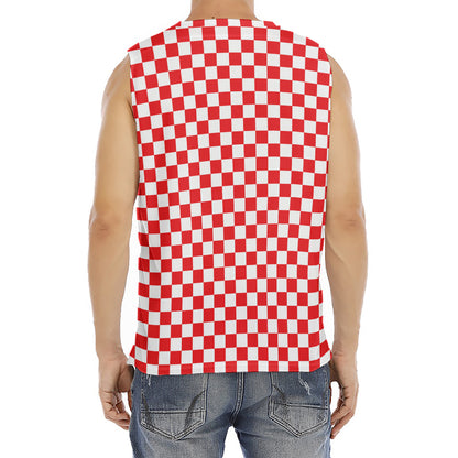 Red And White Checkered Pattern Print Men's Fitness Tank Top