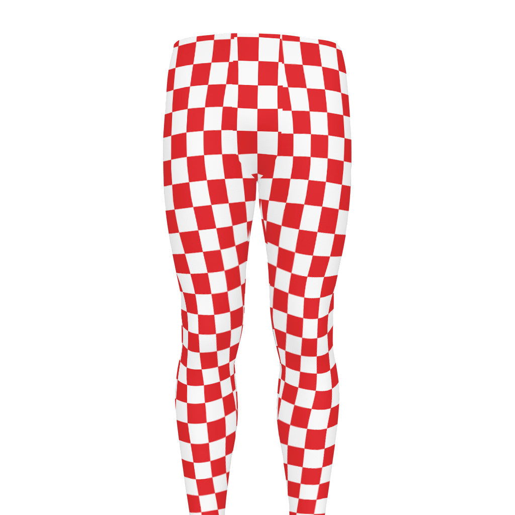 Red And White Checkered Pattern Print Men's leggings