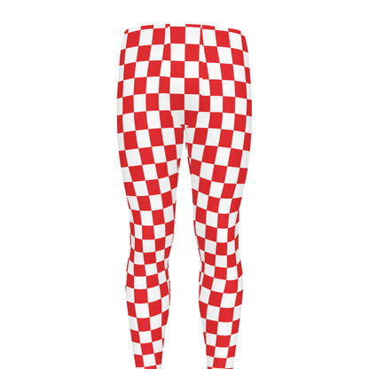 Red And White Checkered Pattern Print Men's leggings
