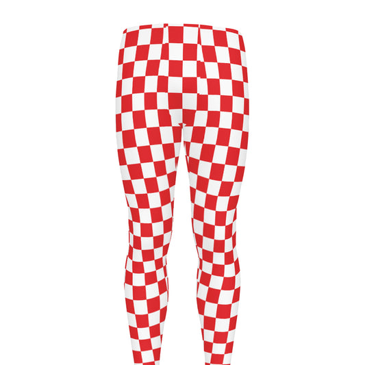 Red And White Checkered Pattern Print Men's leggings