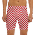Red And White Checkered Pattern Print Men's Long Boxer Briefs
