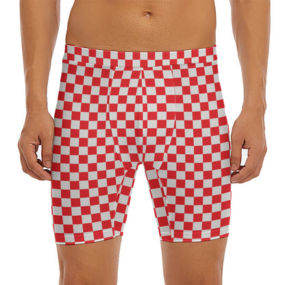 Red And White Checkered Pattern Print Men's Long Boxer Briefs