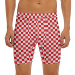 Red And White Checkered Pattern Print Men's Long Boxer Briefs