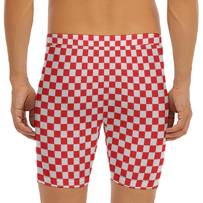 Red And White Checkered Pattern Print Men's Long Boxer Briefs