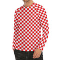 Red And White Checkered Pattern Print Men's Long Sleeve Rash Guard