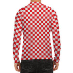 Red And White Checkered Pattern Print Men's Long Sleeve Rash Guard