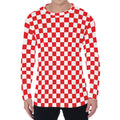Red And White Checkered Pattern Print Men's Long Sleeve T-Shirt