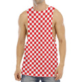 Red And White Checkered Pattern Print Men's Muscle Tank Top