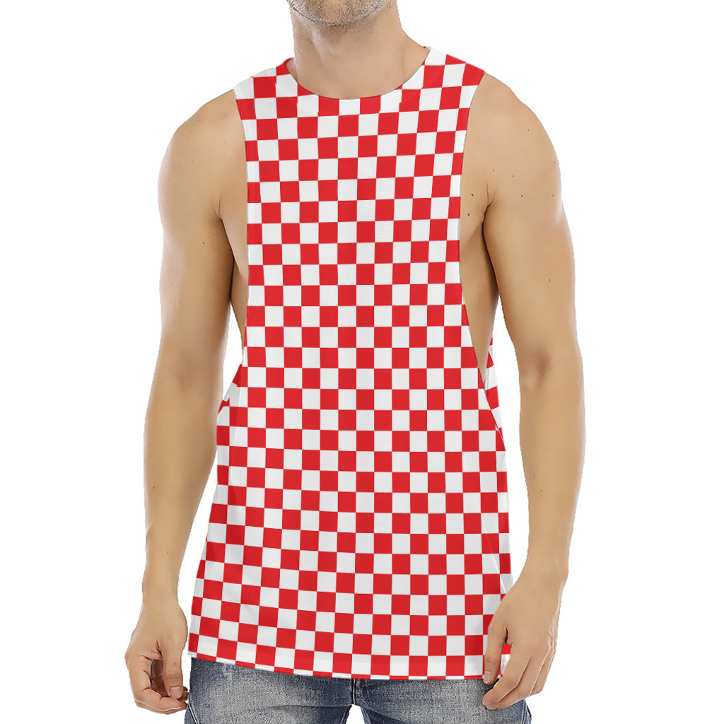 Red And White Checkered Pattern Print Men's Muscle Tank Top