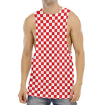 Red And White Checkered Pattern Print Men's Muscle Tank Top