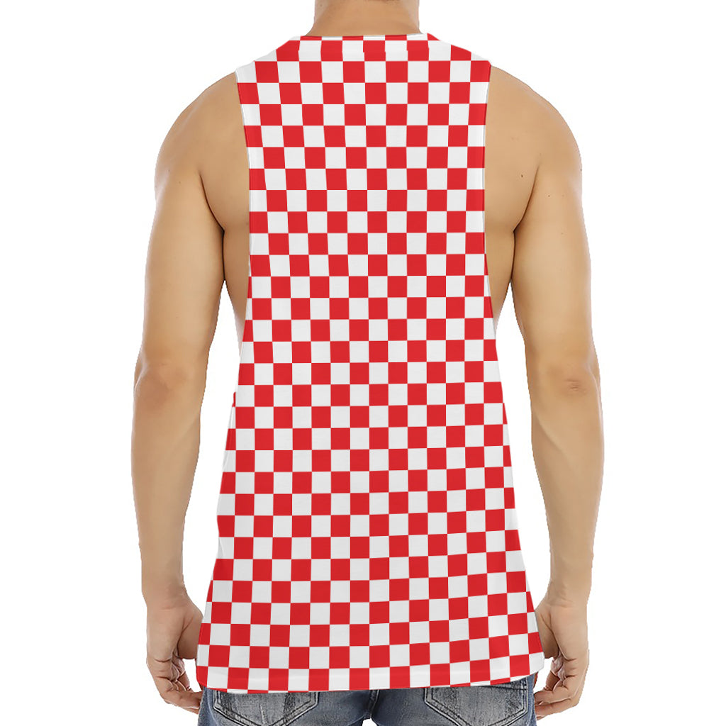Red And White Checkered Pattern Print Men's Muscle Tank Top