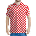 Red And White Checkered Pattern Print Men's Polo Shirt