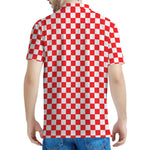 Red And White Checkered Pattern Print Men's Polo Shirt