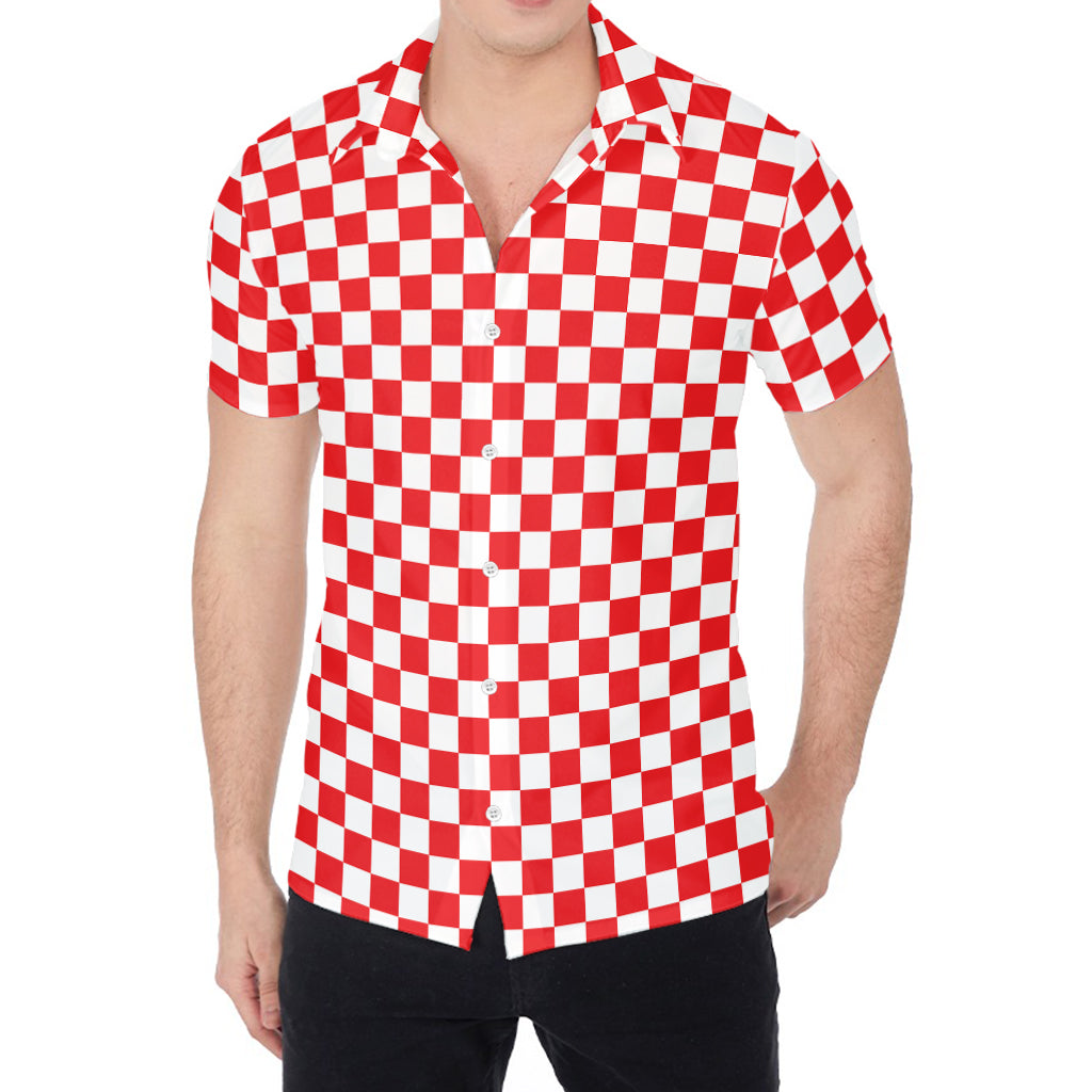 Red And White Checkered Pattern Print Men's Shirt