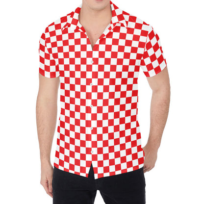 Red And White Checkered Pattern Print Men's Shirt