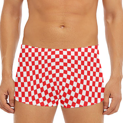 Red And White Checkered Pattern Print Men's Short Boxer Briefs