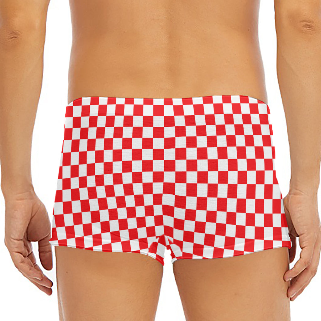 Red And White Checkered Pattern Print Men's Short Boxer Briefs