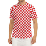 Red And White Checkered Pattern Print Men's Short Sleeve Rash Guard