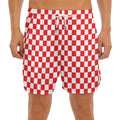 Red And White Checkered Pattern Print Men's Split Running Shorts