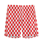 Red And White Checkered Pattern Print Men's Sports Shorts