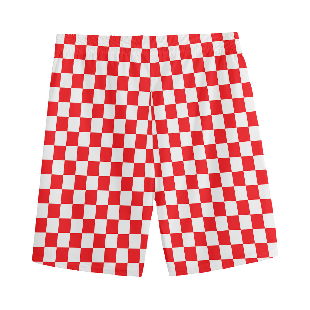 Red And White Checkered Pattern Print Men's Sports Shorts