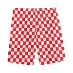 Red And White Checkered Pattern Print Men's Sports Shorts