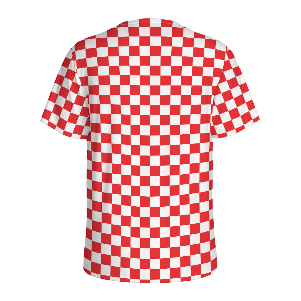 Red And White Checkered Pattern Print Men's Sports T-Shirt