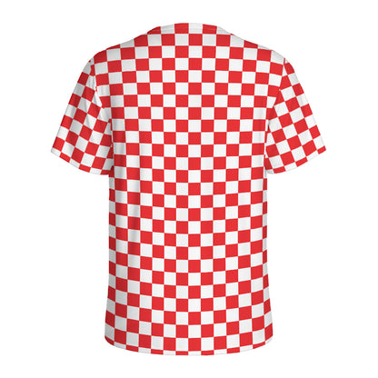 Red And White Checkered Pattern Print Men's Sports T-Shirt