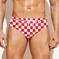 Red And White Checkered Pattern Print Men's Swim Briefs