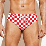 Red And White Checkered Pattern Print Men's Swim Briefs