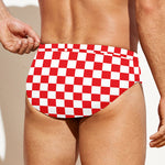 Red And White Checkered Pattern Print Men's Swim Briefs
