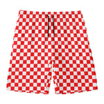 Red And White Checkered Pattern Print Men's Swim Trunks