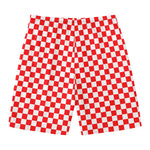 Red And White Checkered Pattern Print Men's Swim Trunks