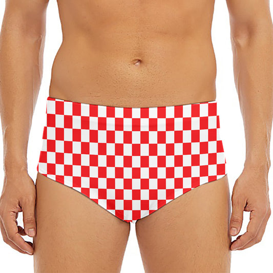 Red And White Checkered Pattern Print Men's Triangle Swim Briefs